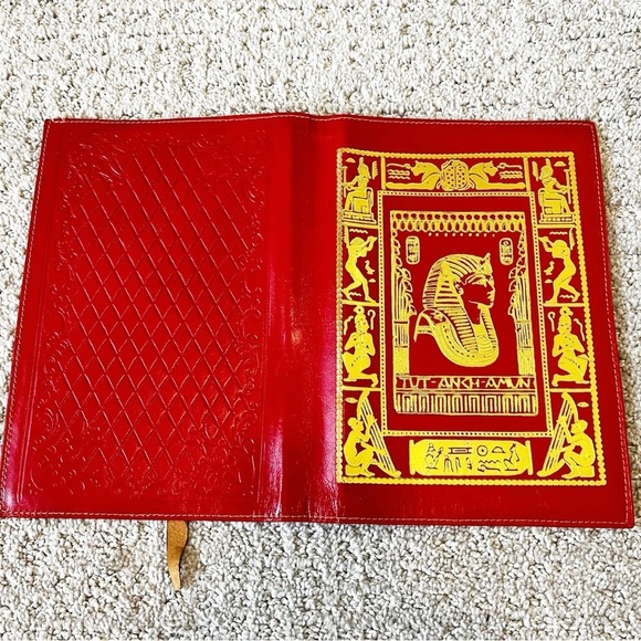 Red Leather Book Cover Gold Ancient Egyptian Hieroglyphs Pharaoh w/Page Marker - Picture 4 of 8